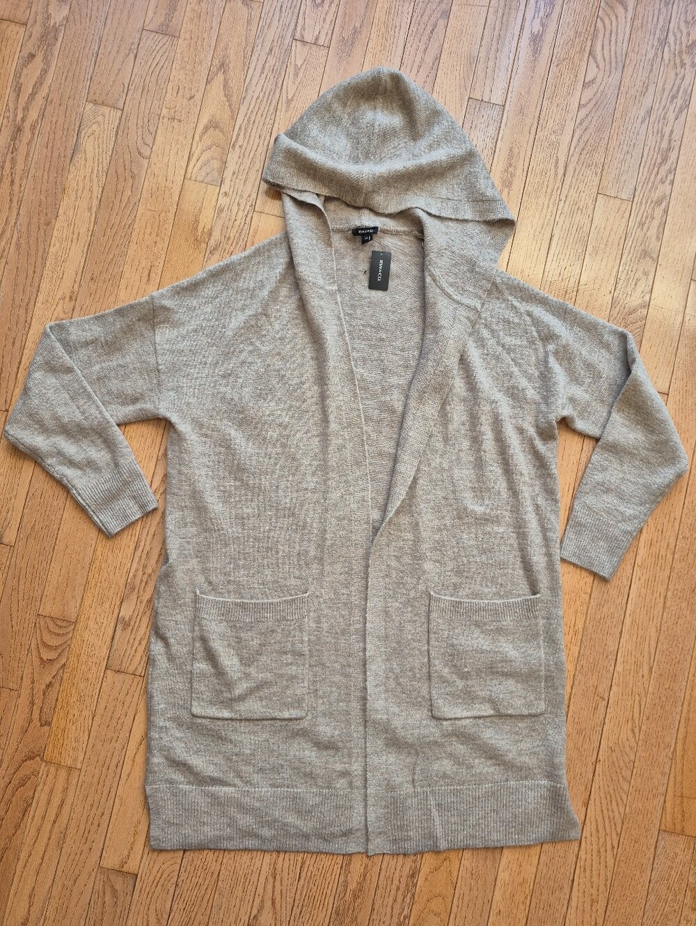 NWT RW&CO. Long Open Front Cardigan with Hood Brown L